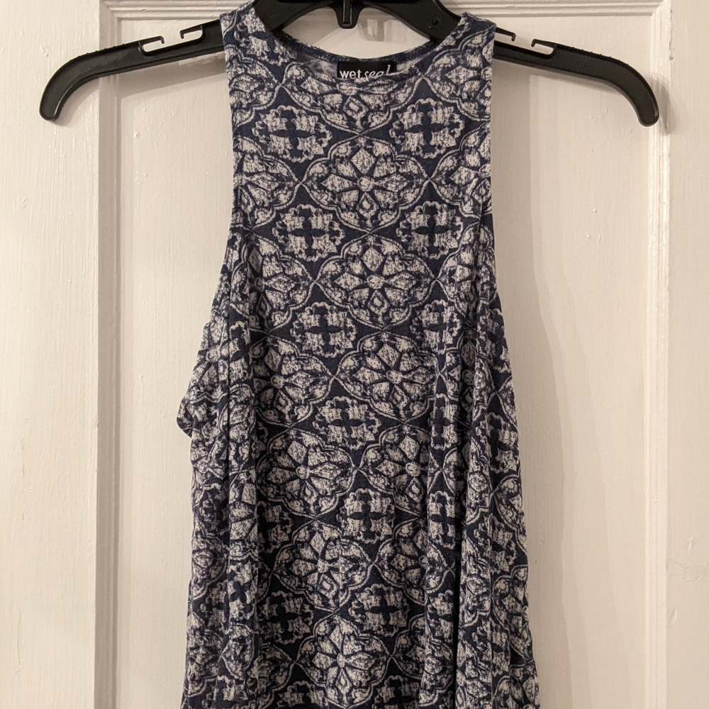 Boho print handkerchief-style light high neck tank